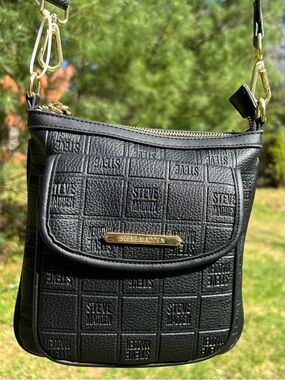 Steve Madden Black Embossed Leather Crossbody Bag
